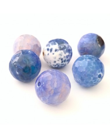Perle pierre Agate Bleu Dentelle facette 12mm